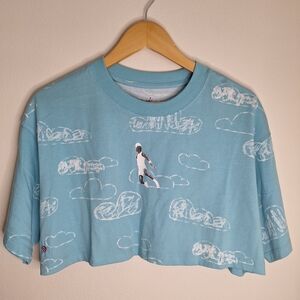 Jordan Sky Blue Cropped T-Shirt with Cloud Print Size Large